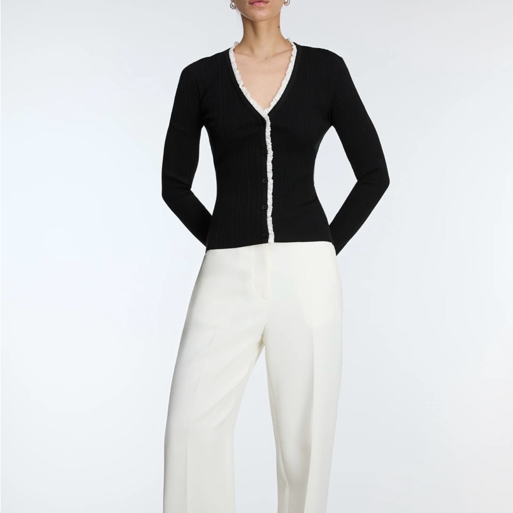 OAK + FORT Black Knit Top with White Detail